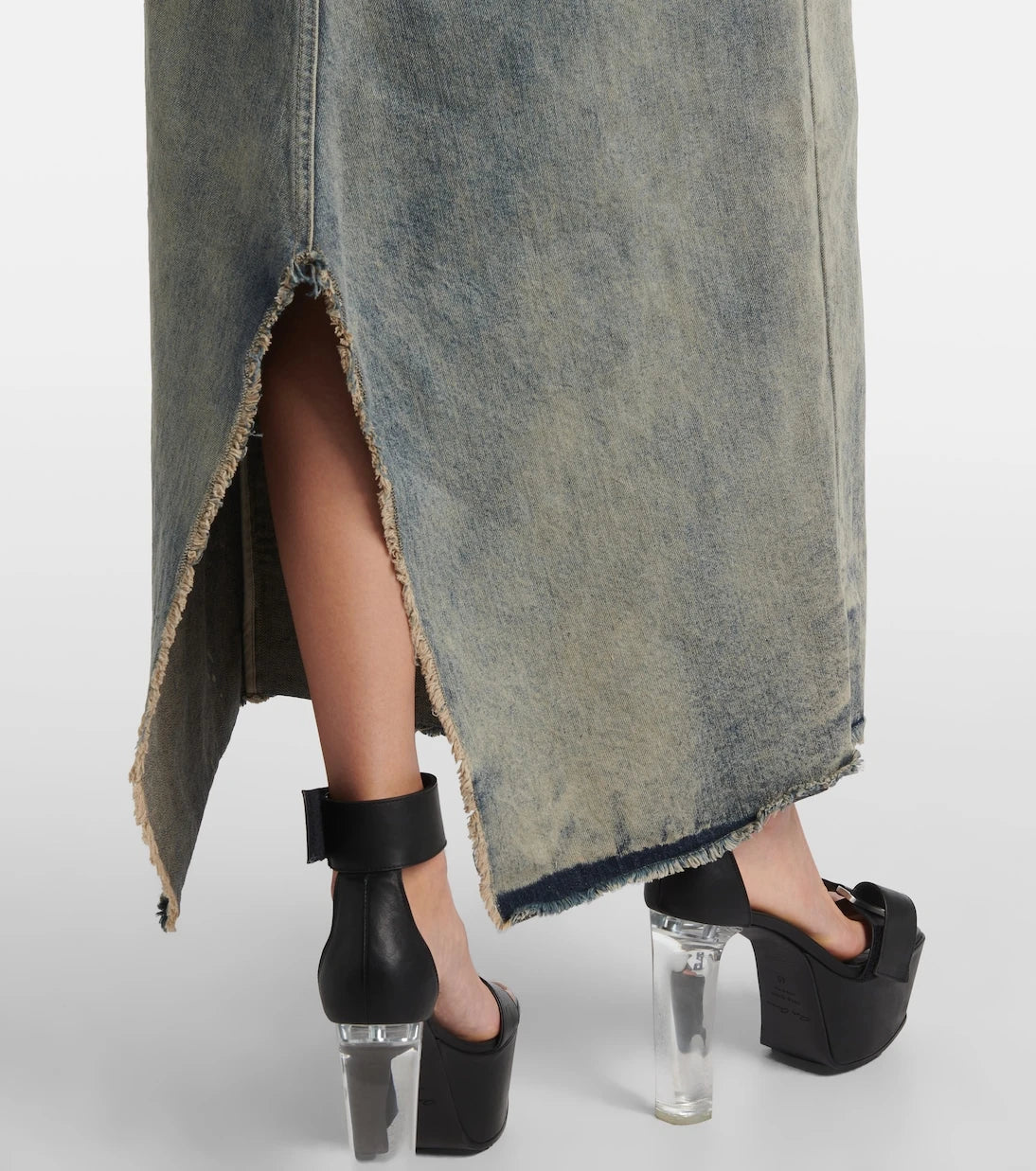 Rick Owens - Distressed denim maxi skirt