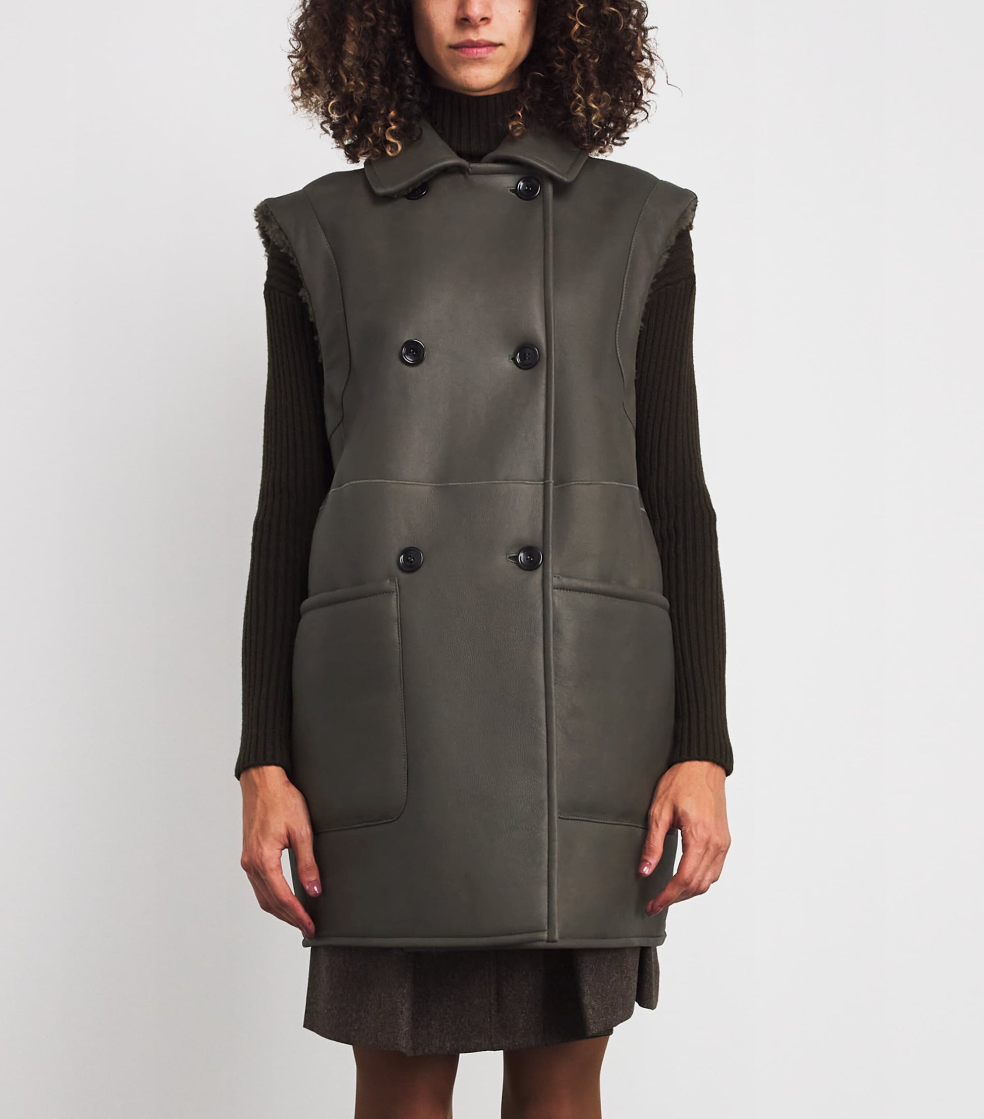 Max Mara Green Reversible Leather-Shearling Gilet