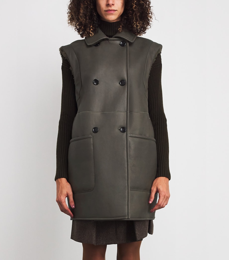 Max Mara Green Reversible Leather-Shearling Gilet