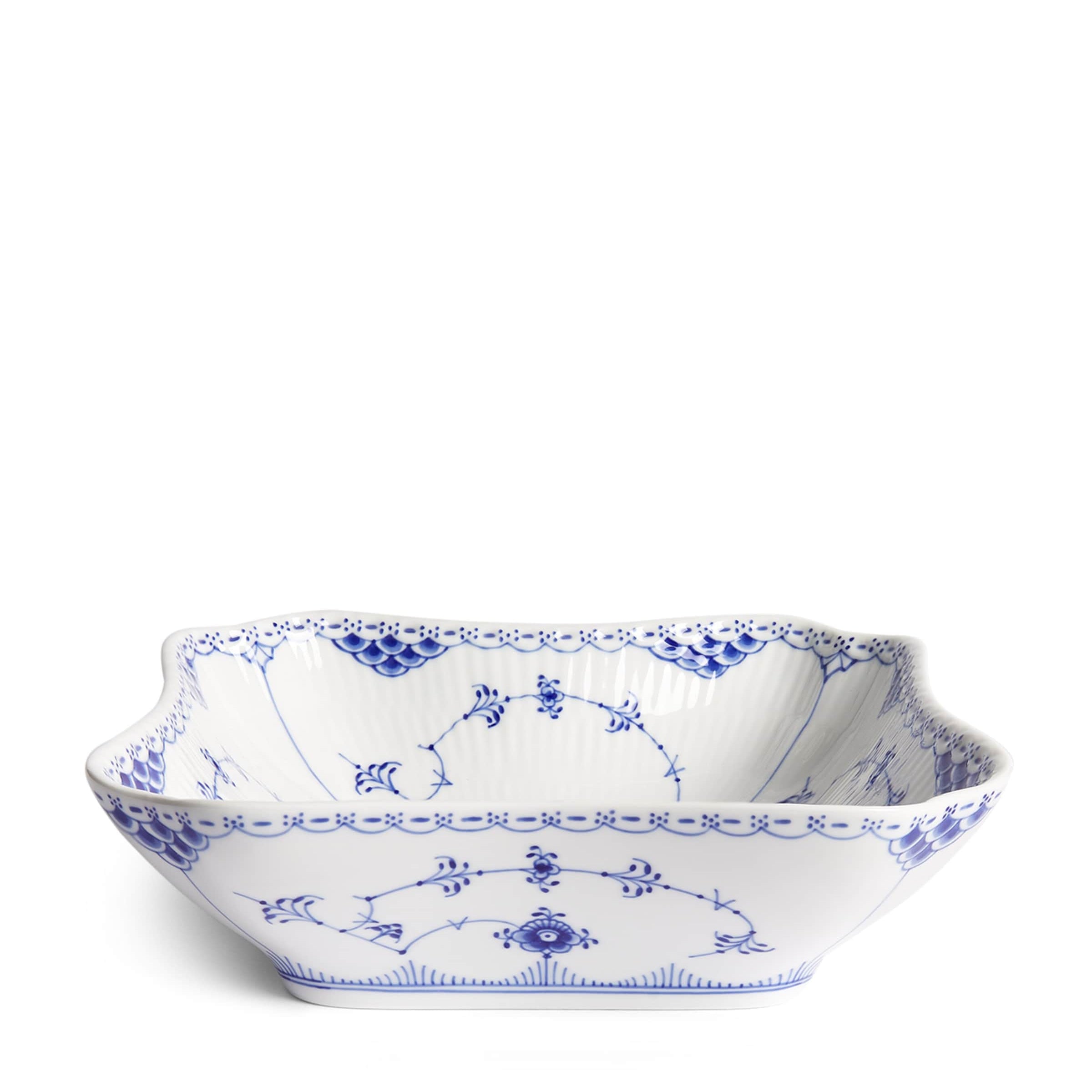 Blue Fluted Half Lace Square Bowl (21cm)