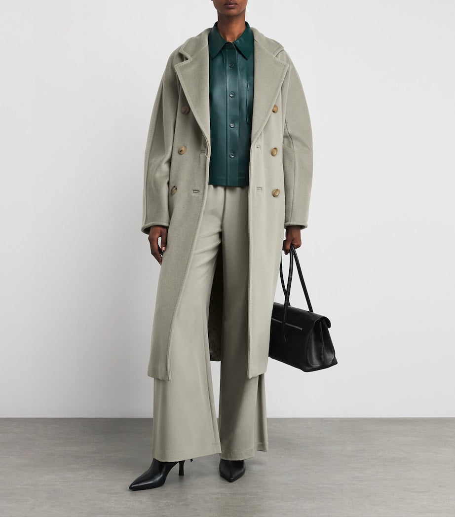 Green Wool Double-Breasted Trench Coat