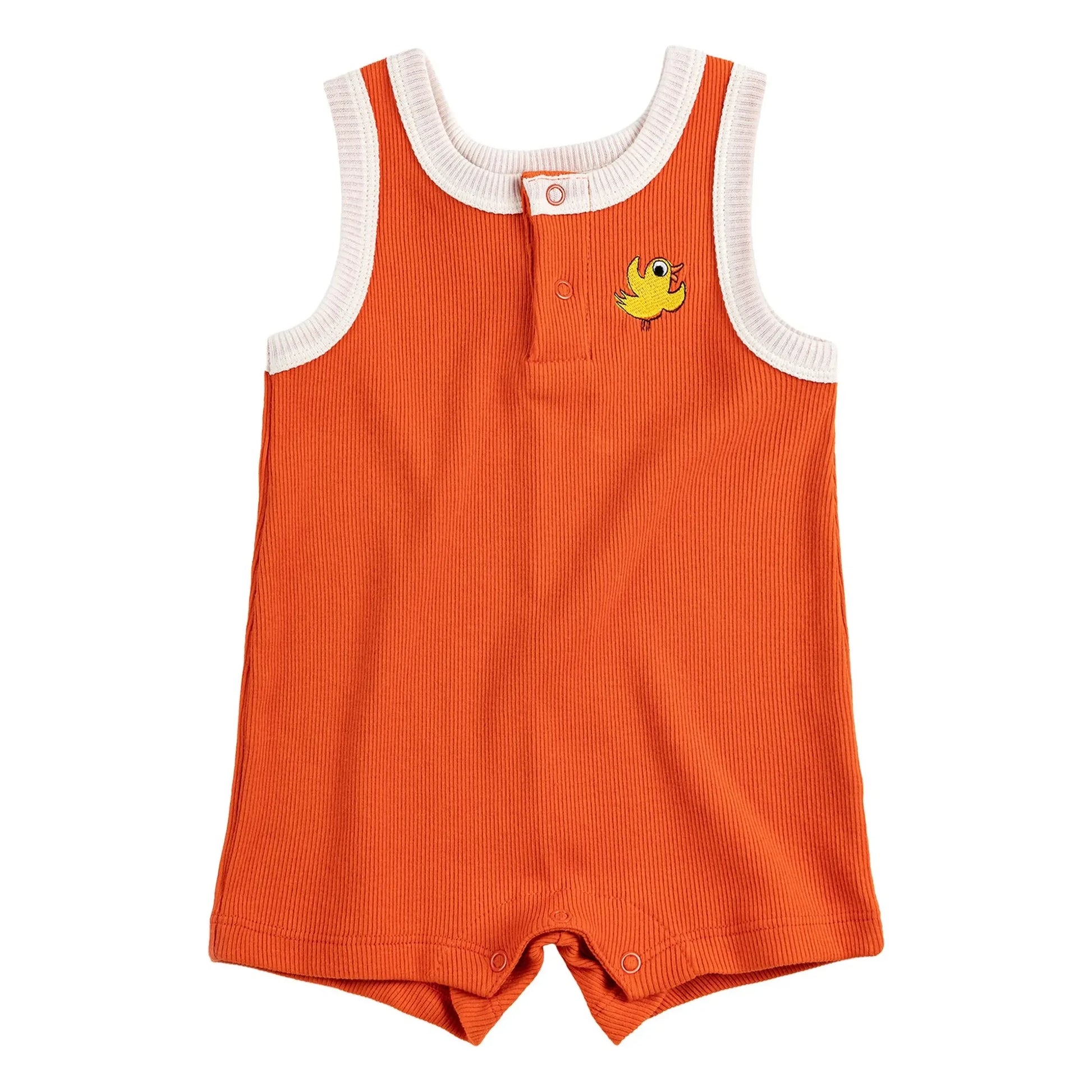 Bobo Choses - Organic Cotton Bird Ribbed Playsuit | Orange