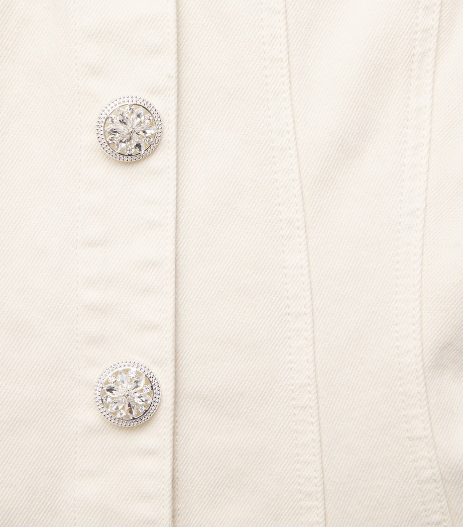 Self-Portrait Denim Crystal-Trim Mini Dress CREAM