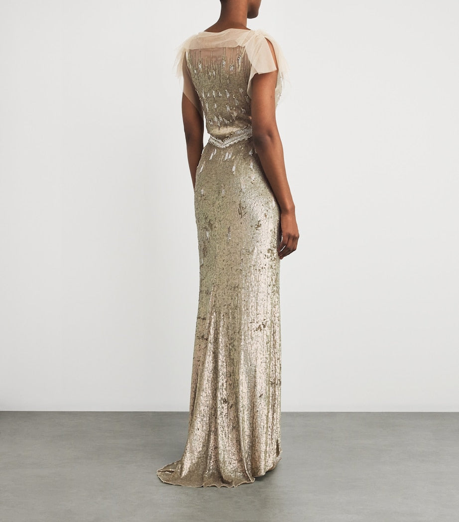 Jenny Packham Yellow Tulle Sequinned Bonnie Gown