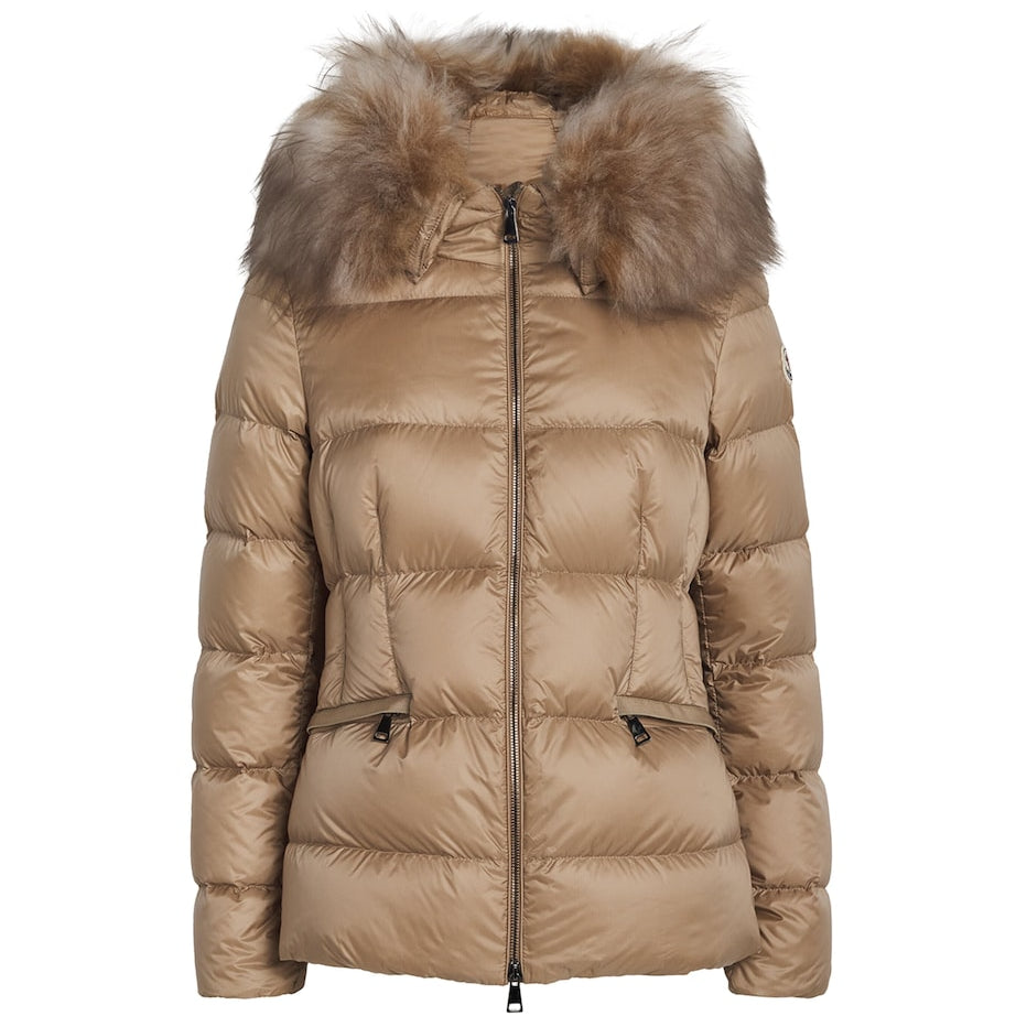Moncler Beige Shearling-Trim Boed Puffer Jacket