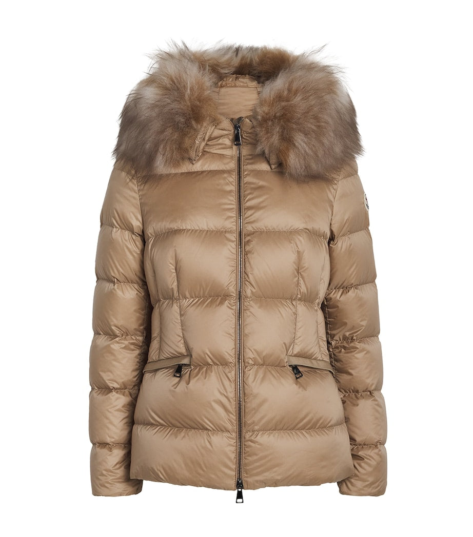 Moncler Beige Shearling-Trim Boed Puffer Jacket