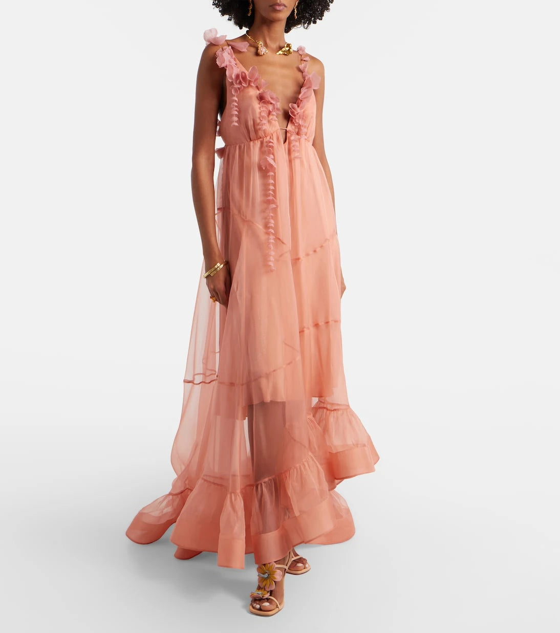 Zimmermann - Como floral-appliqué silk maxi dress