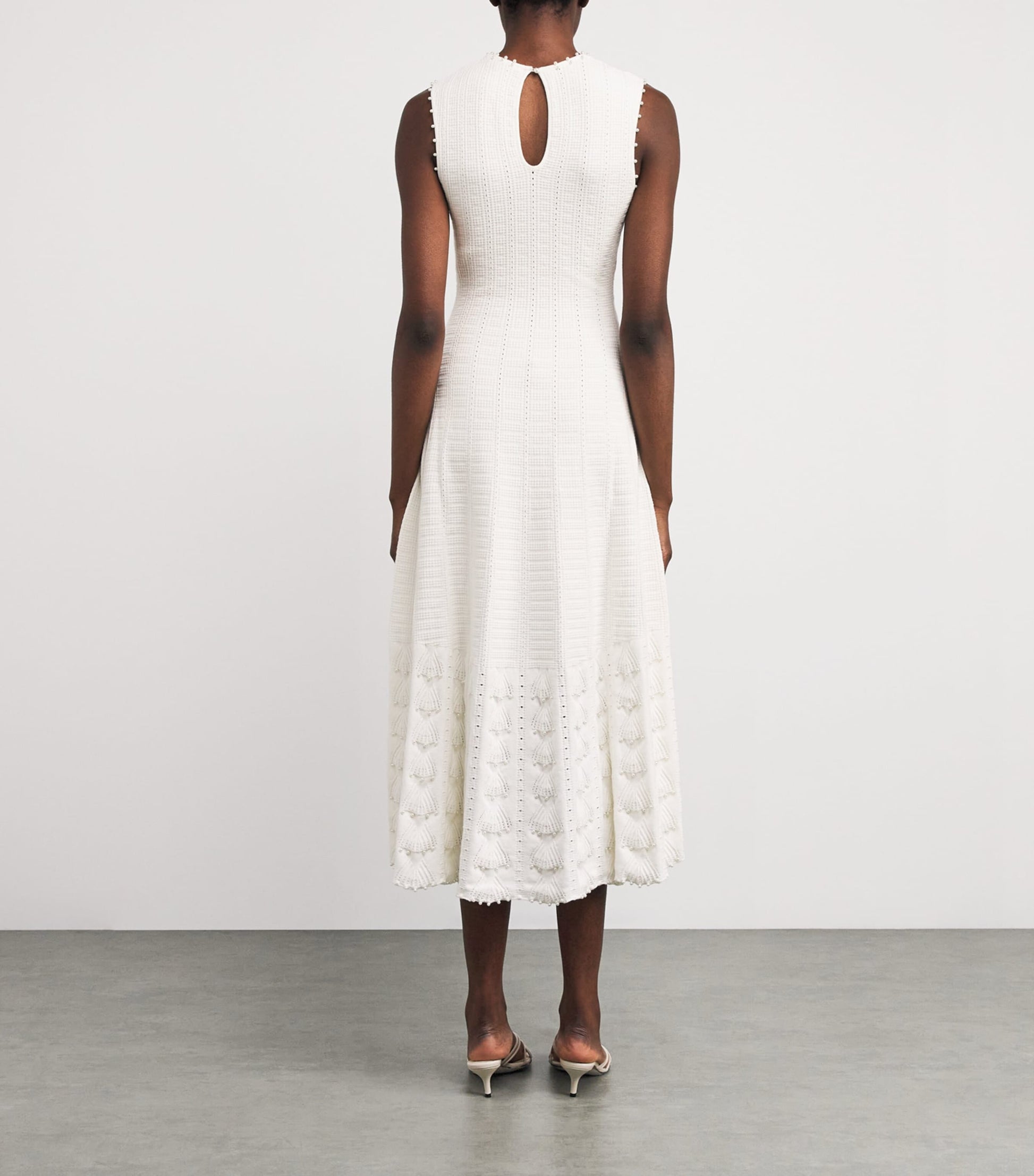 Maje White Pointelle Beaded Midi Dress