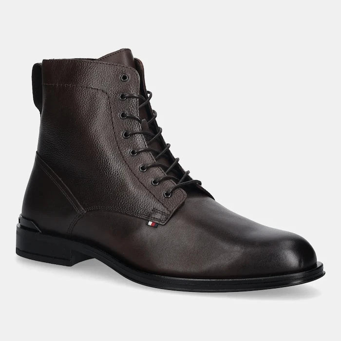 Кожени боти Tommy Hilfiger CORPORATE HILFIGER LTH ZIP BOOT