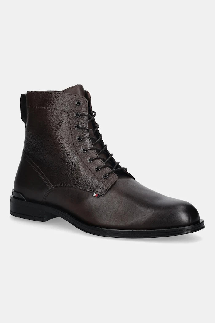 Кожени боти Tommy Hilfiger CORPORATE HILFIGER LTH ZIP BOOT