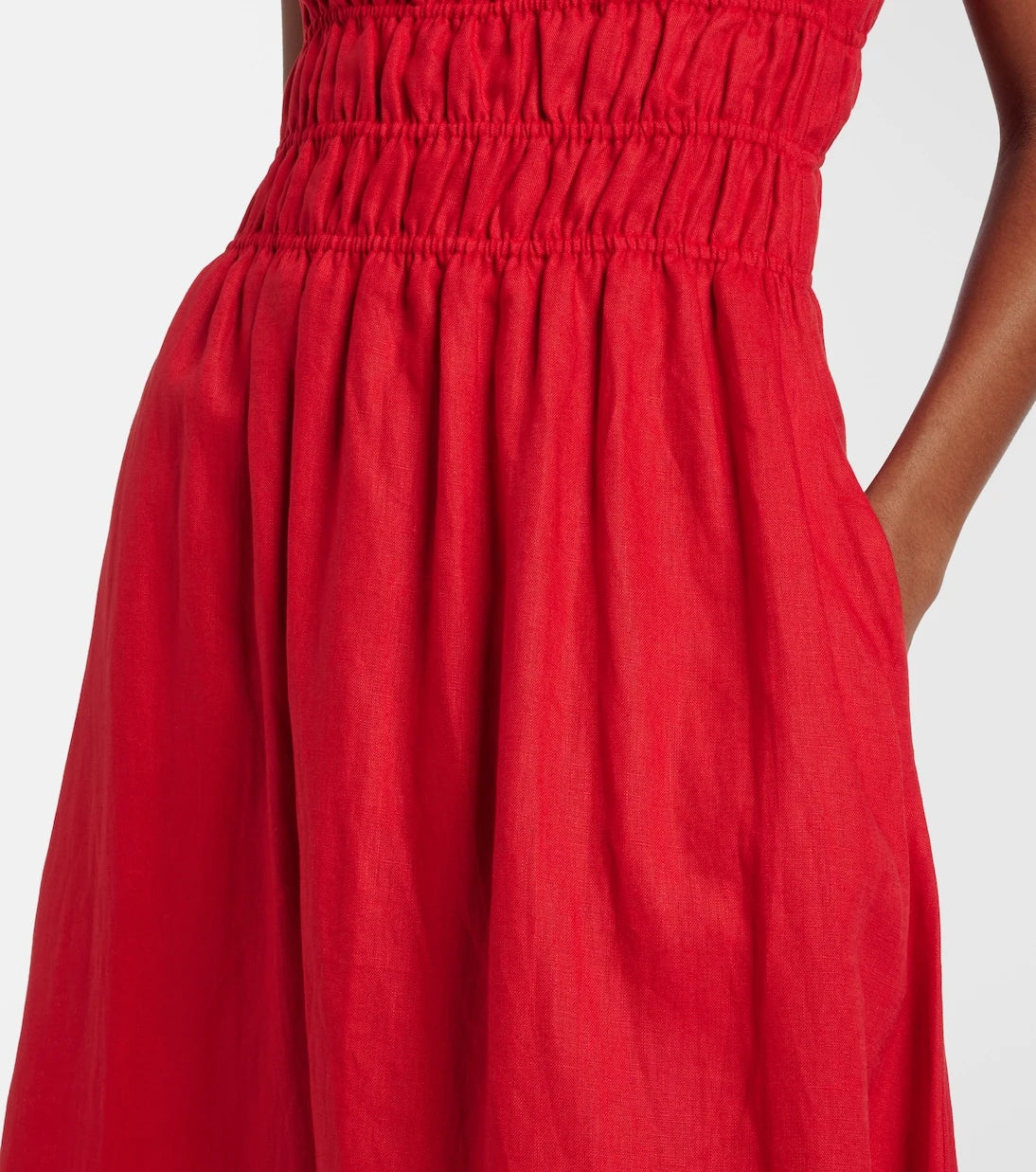 Staud - Ayla shirred linen midi dress