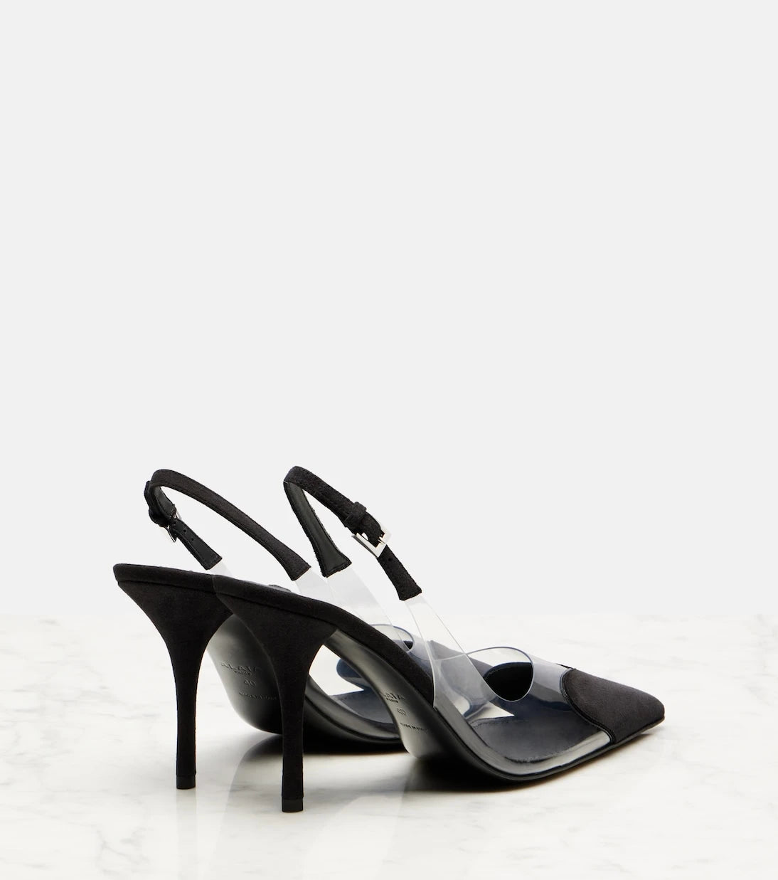 Alaïa - Cœur 90 suede and PVC slingback pumps
