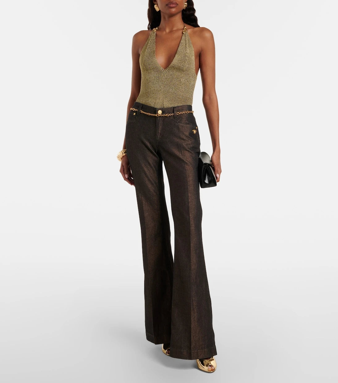 Roberto Cavalli - Embellished halterneck lamé bodysuit
