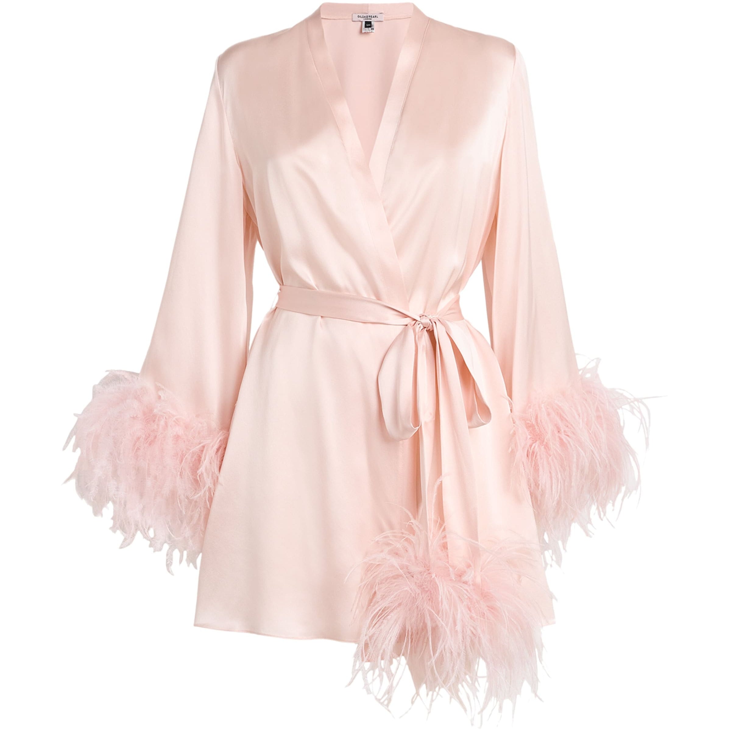 Gilda & Pearl Pink Silk-Ostrich Feather Short Robe