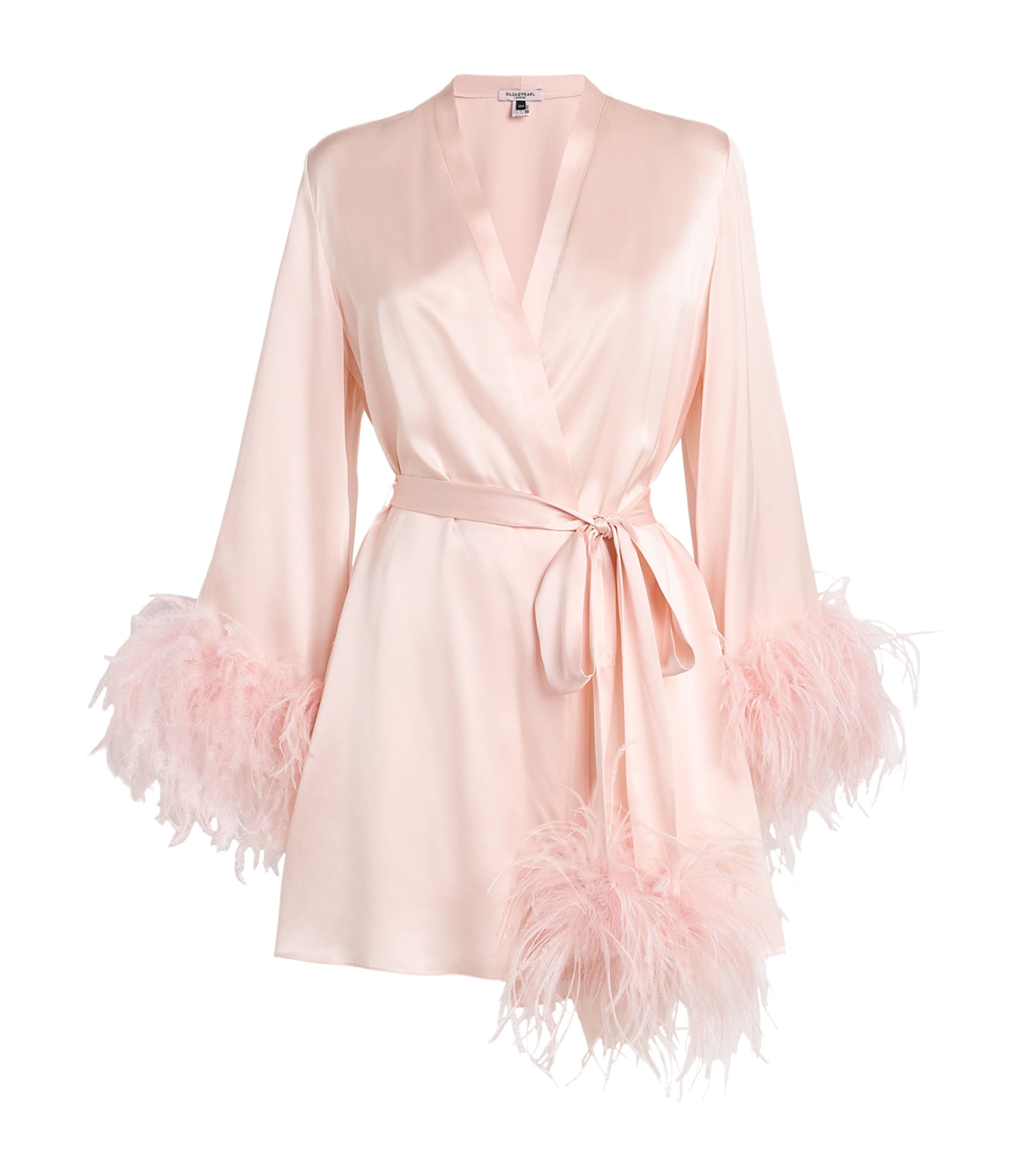 Gilda & Pearl Pink Silk-Ostrich Feather Short Robe