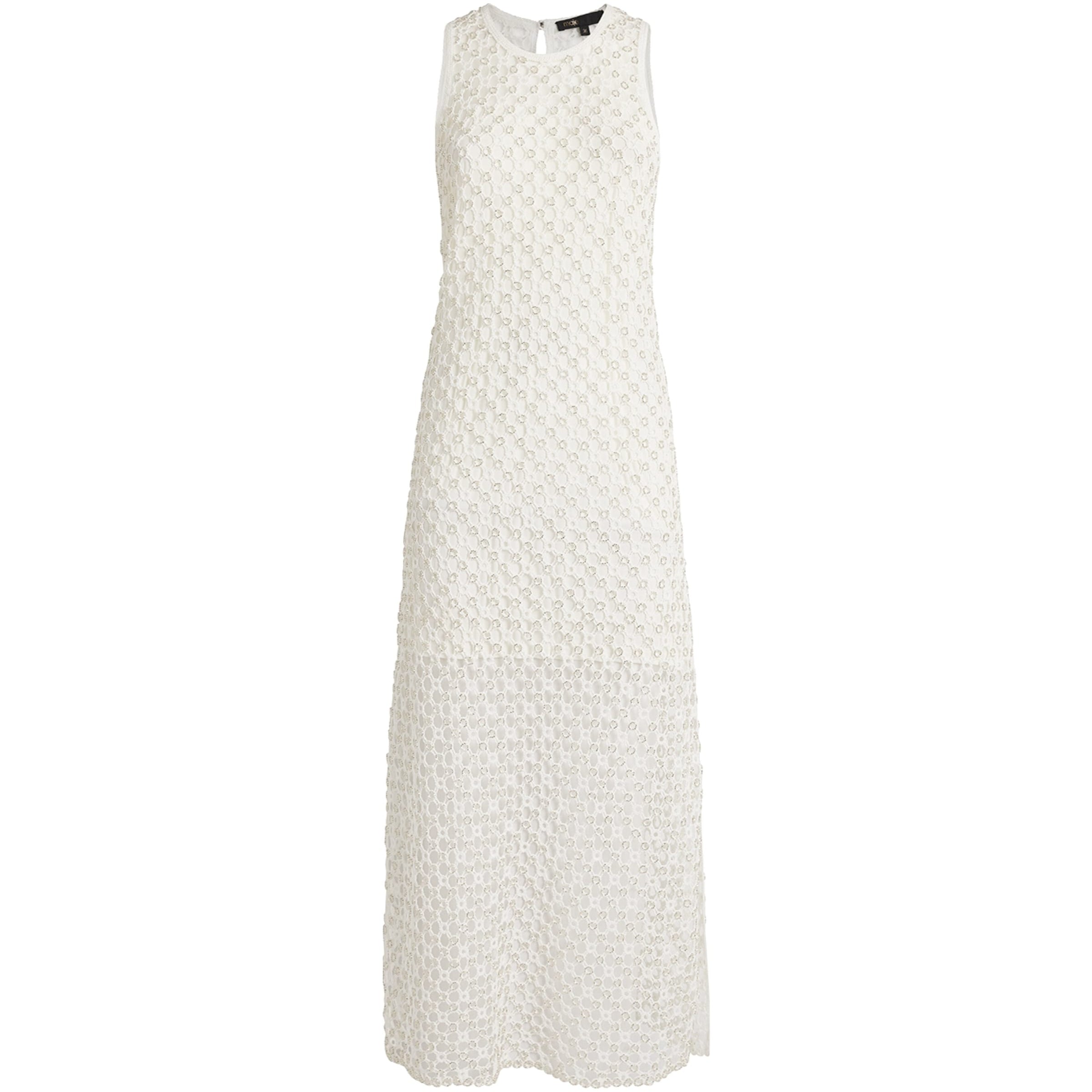 White Crochet Beaded Midi Dress