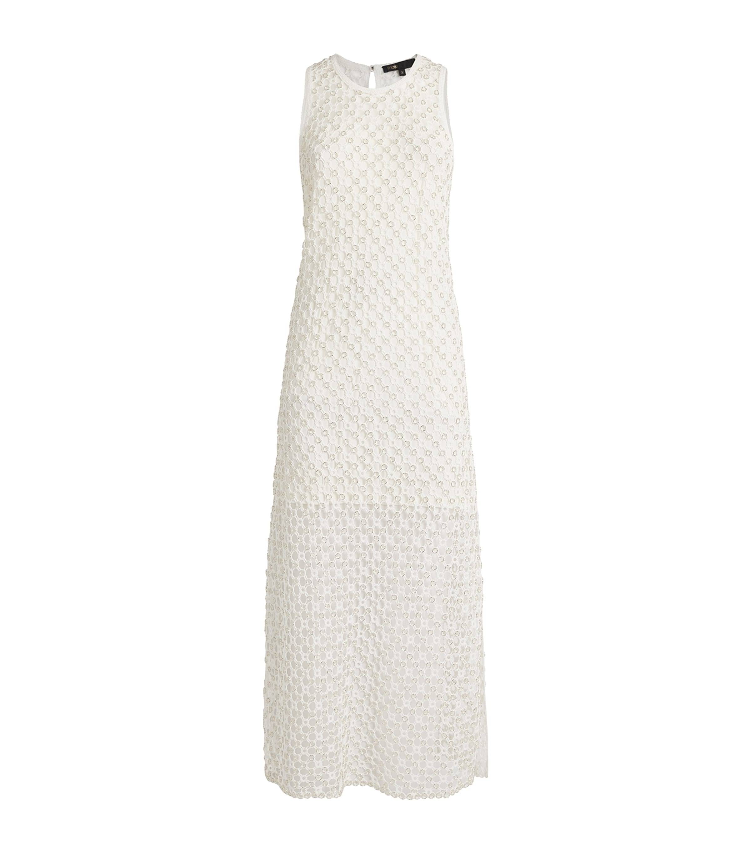 White Crochet Beaded Midi Dress