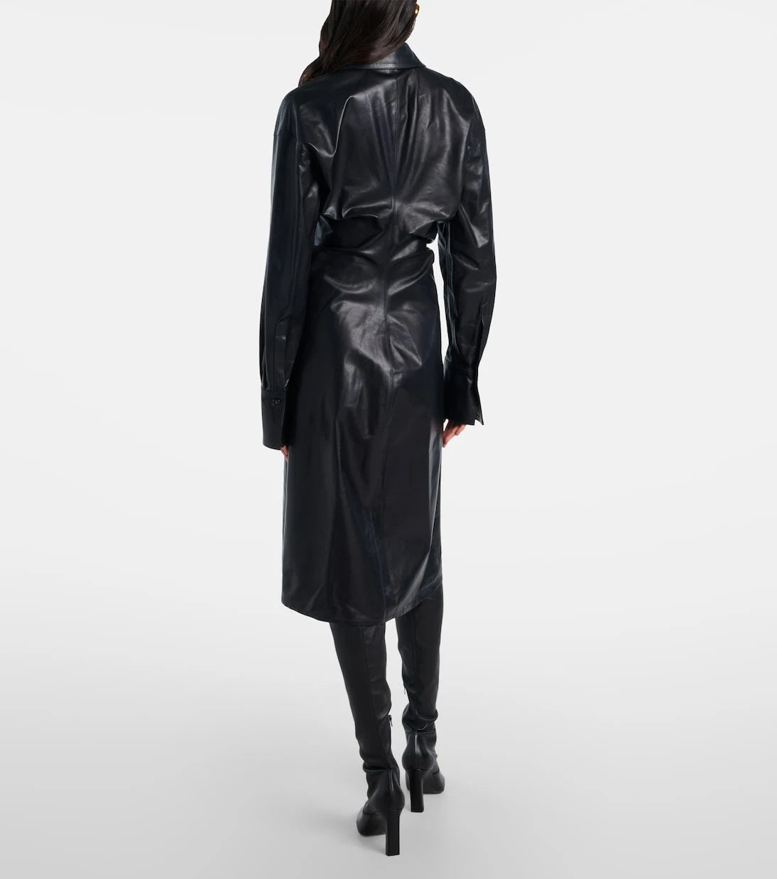 Toteme - Ruched leather shirt dress