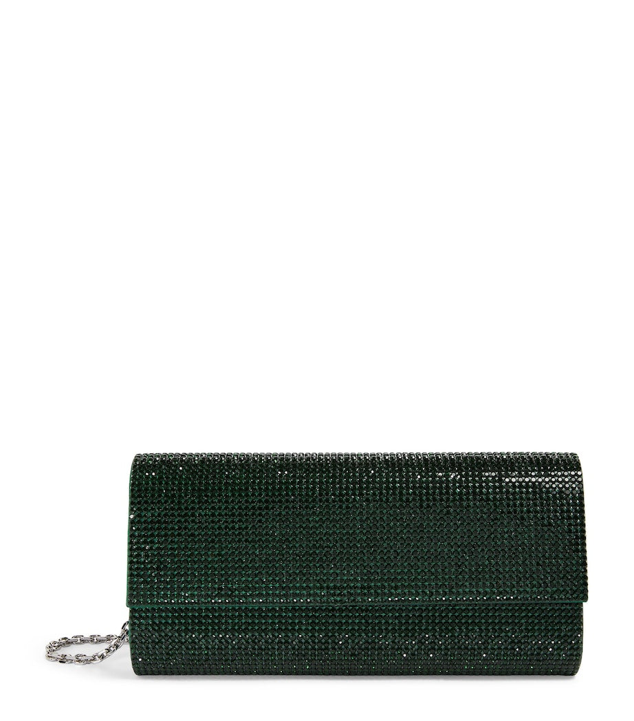 Green Satin Crystal-Embellished Perry Clutch Bag