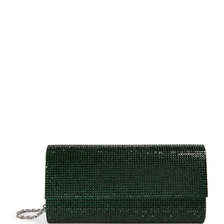 Green Satin Crystal-Embellished Perry Clutch Bag