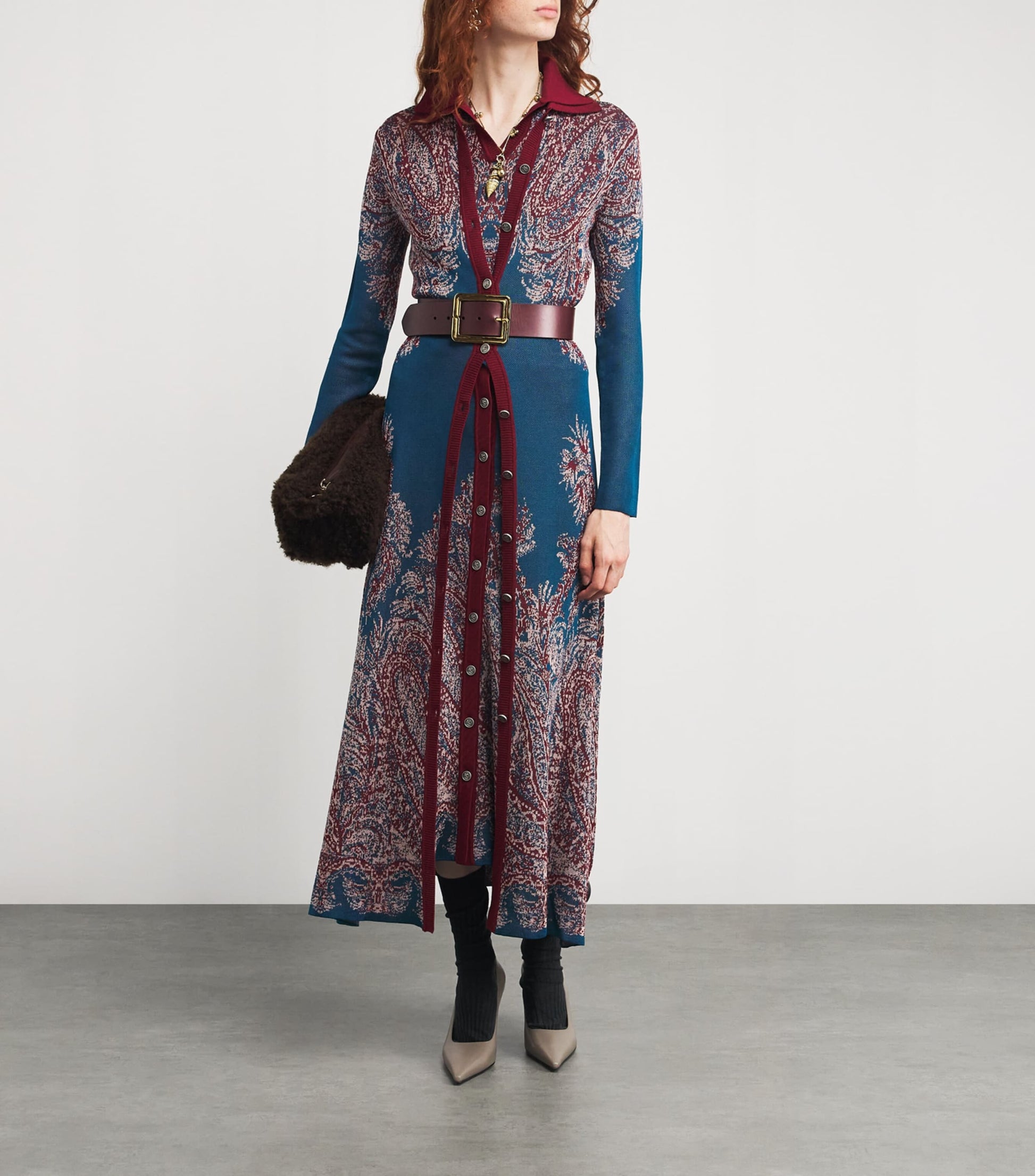 Etro Burgundy Leather Wide Belt