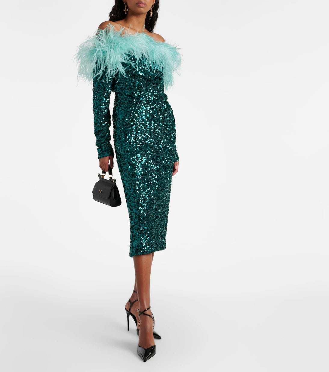 Dolce&Gabbana - Feather-trimmed sequined midi dress