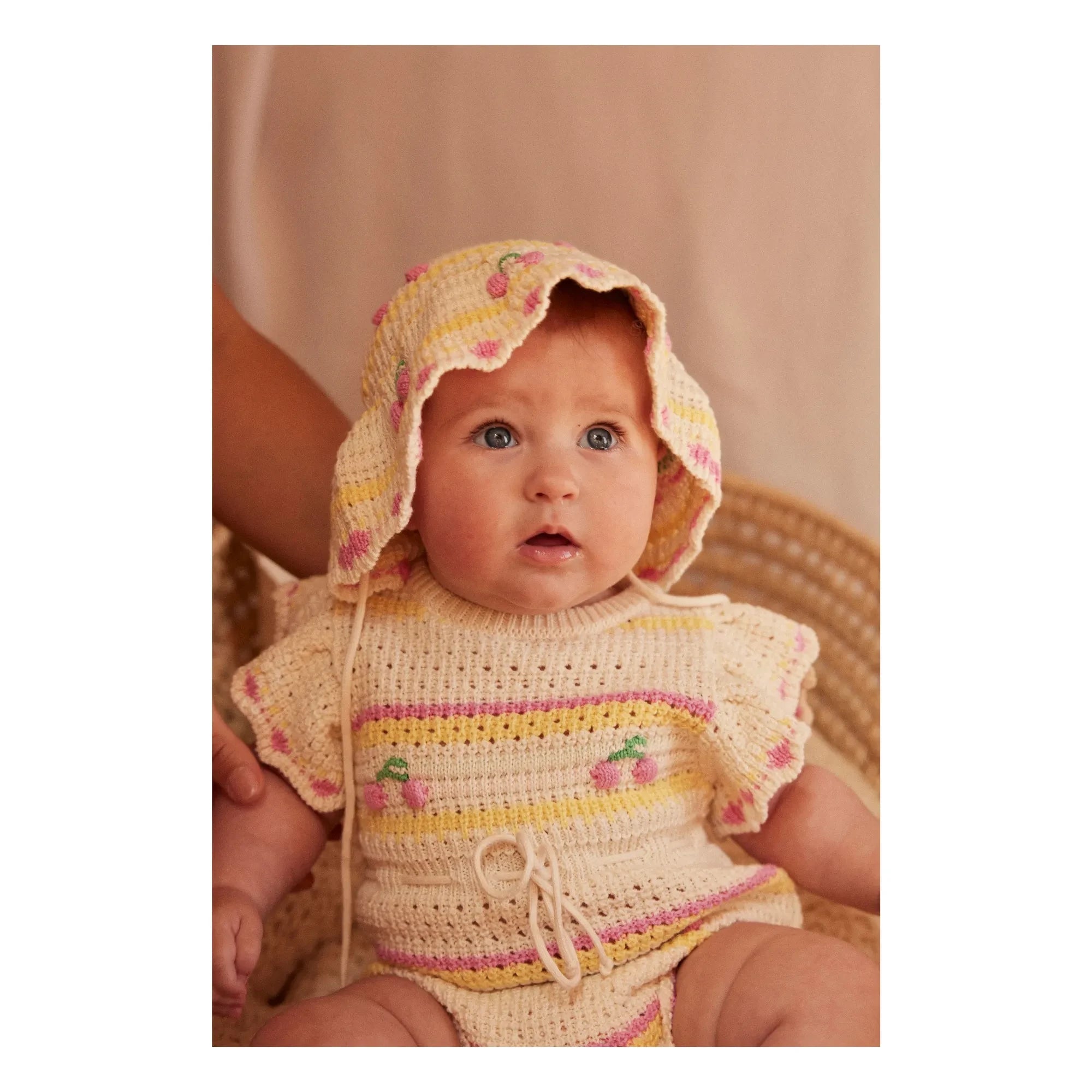 Bebe Organic - Barboteuse Crochet Paloma Cerises Coton Bio | Ecru