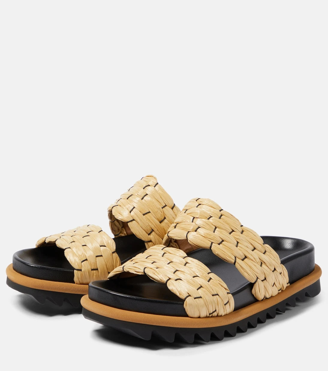 Dries Van Noten - Woven and raffia and leather slides