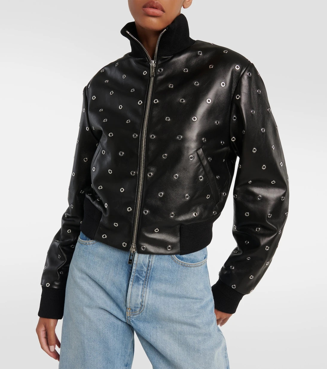 Alaïa - Studded leather bomber jacket
