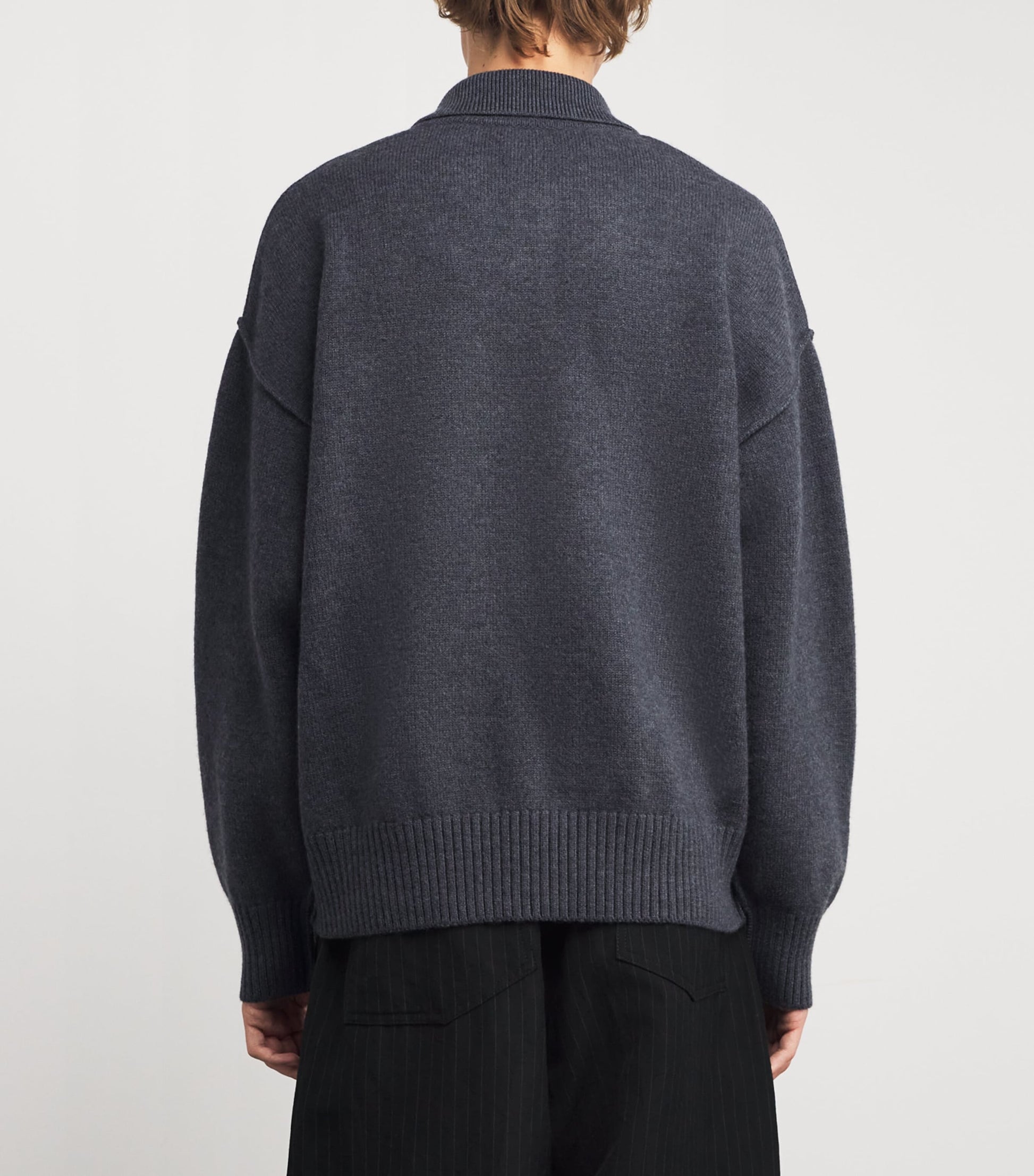 AMI Paris Black Wool Ami de Coeur Polo Sweater