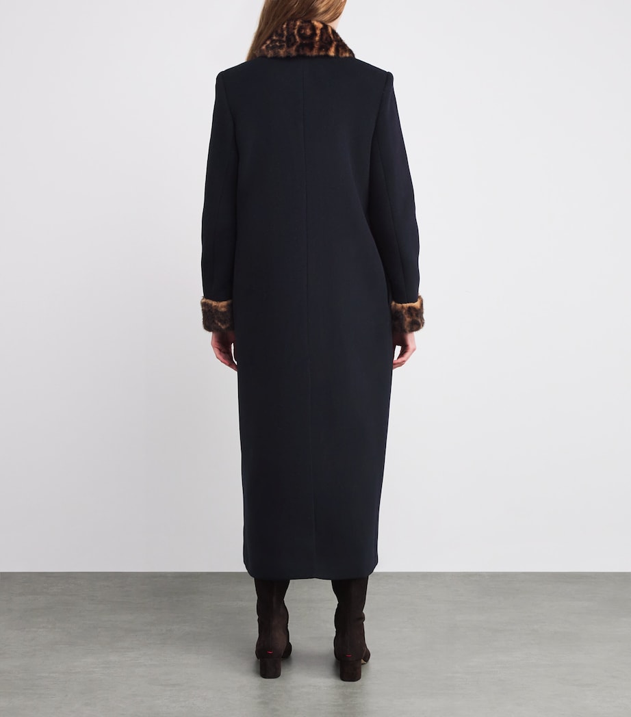 Claudie Pierlot Multi Wool-Blend Leopard-Collar Coat