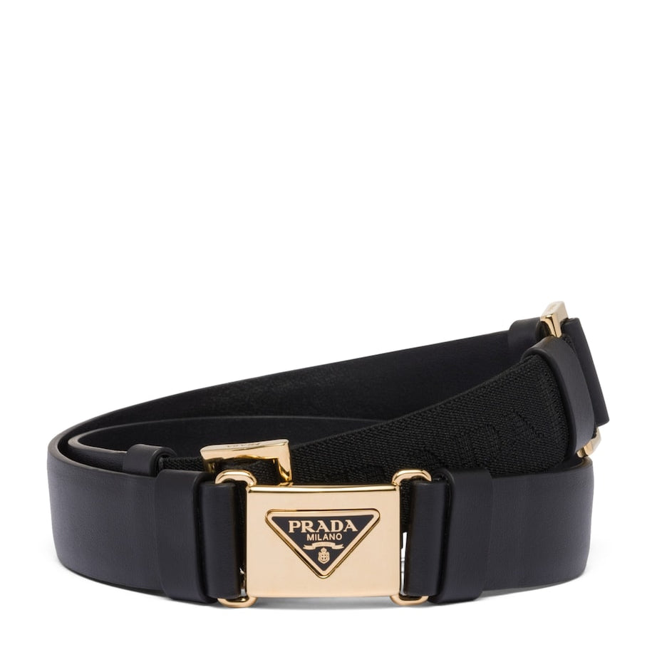 Prada Black Leather Triangle Belt