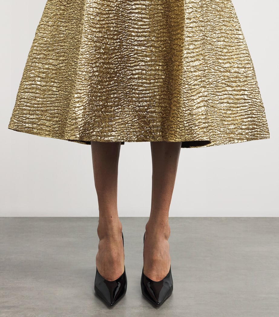 Emilia Wickstead Gold Metallic Seersucker Mara Midi Dress