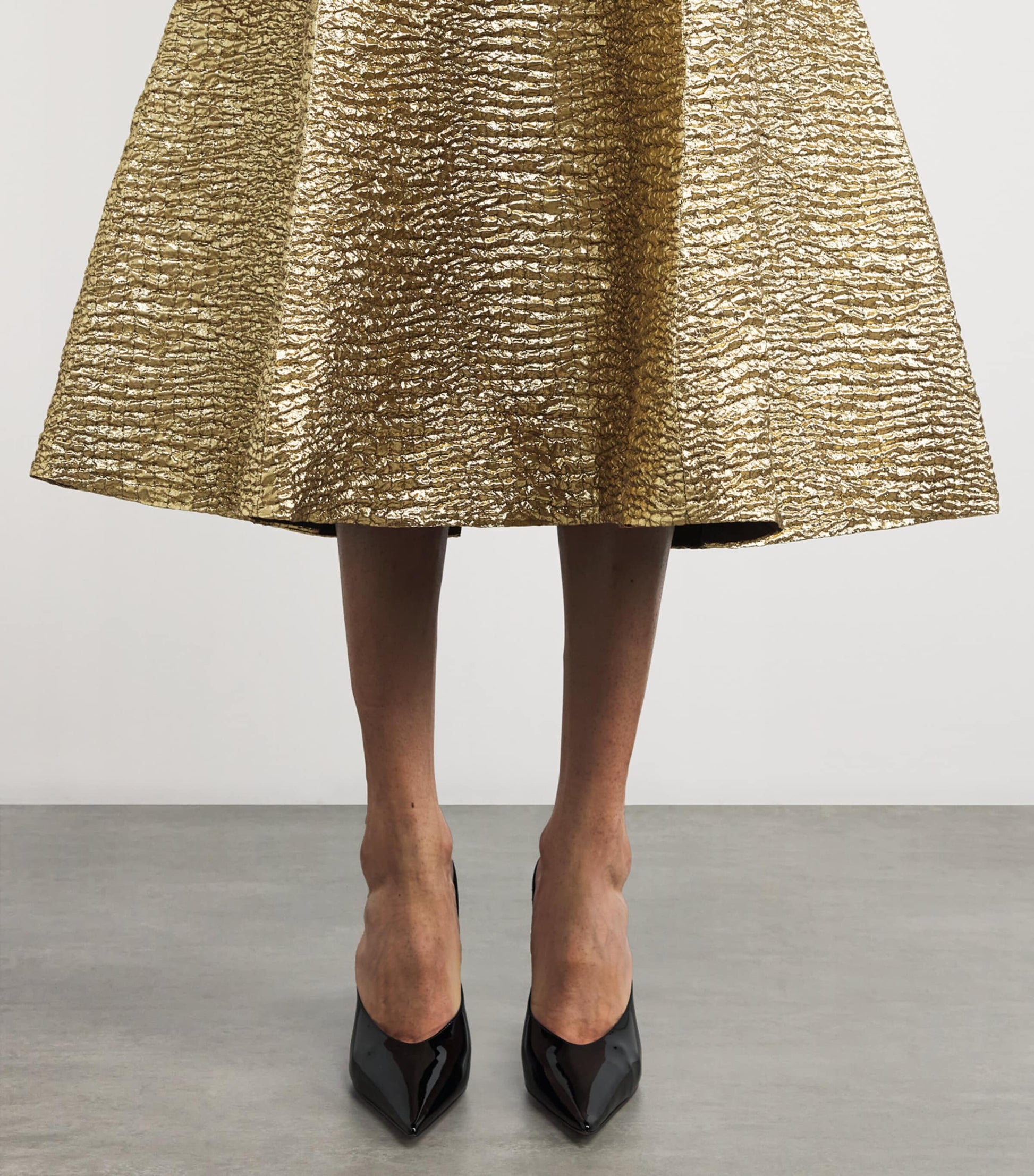 Emilia Wickstead Gold Metallic Seersucker Mara Midi Dress