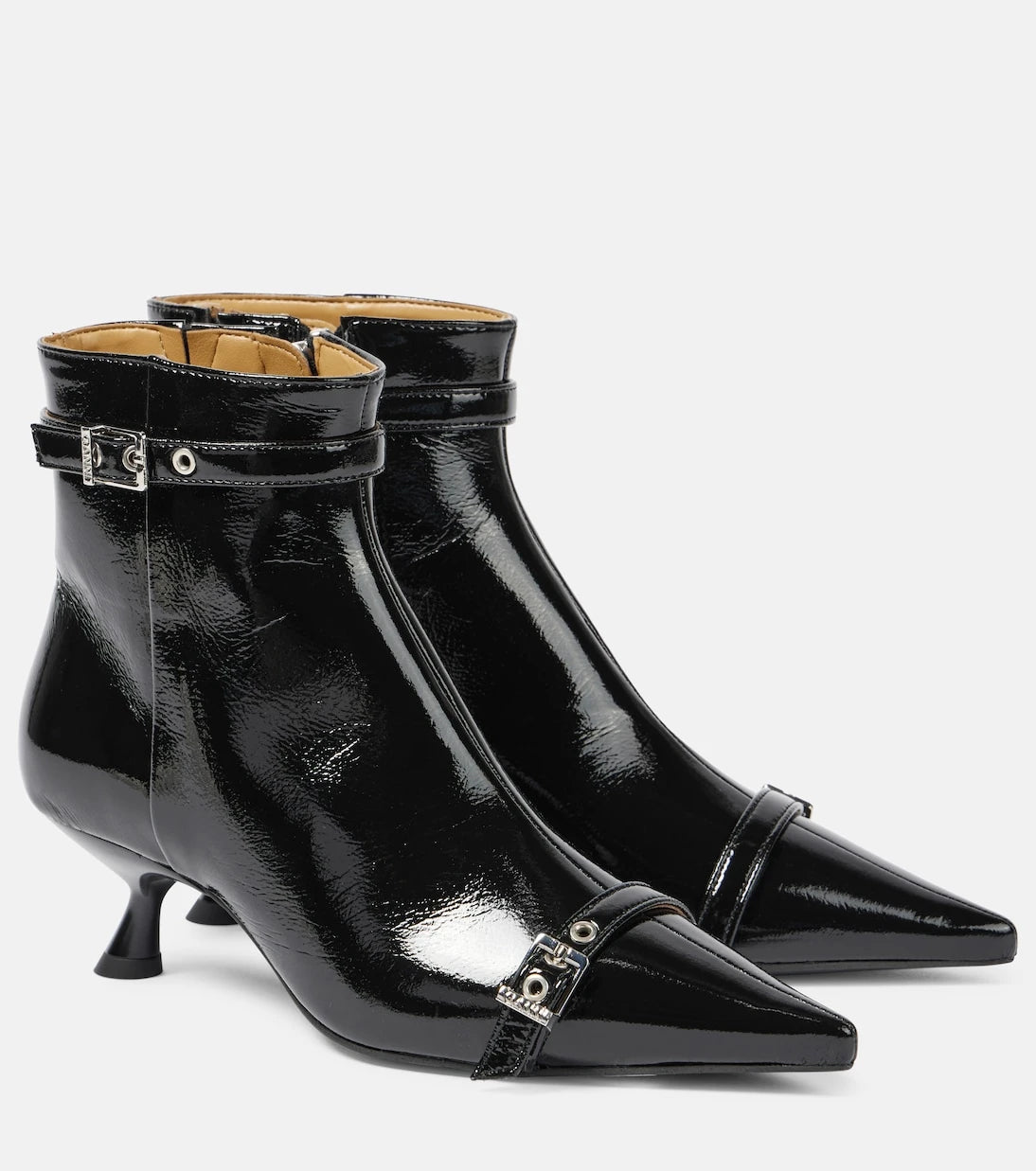 Ganni - Eyelets faux leather ankle boots