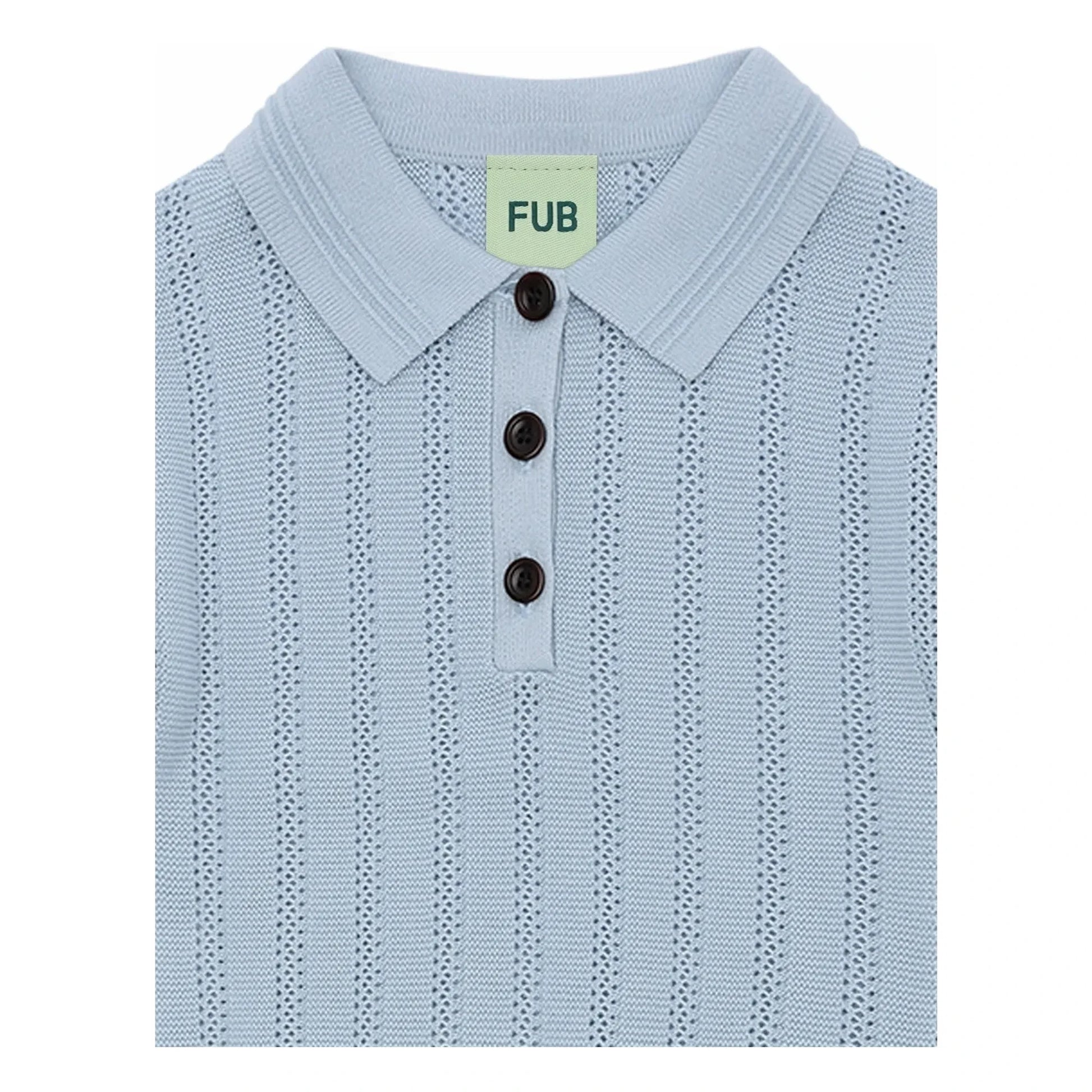 FUB - Organic Cotton Fine Knit Structure Polo Shirt | Pale blue