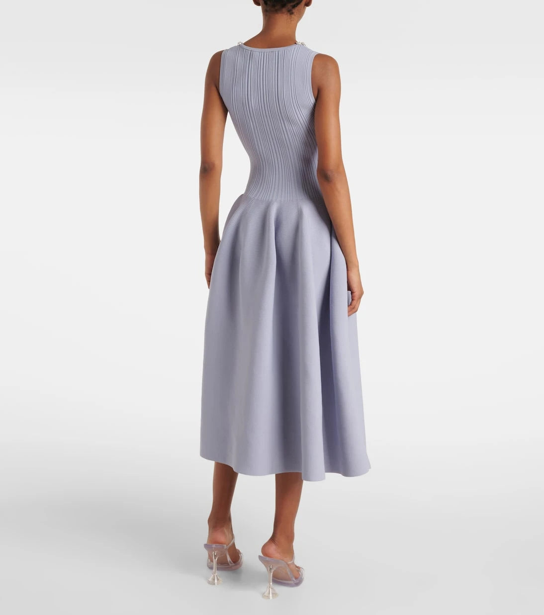 Self-Portrait - Crystal-embellished ribbed-knit midi dress