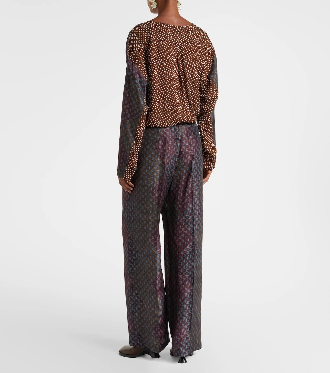 Dries Van Noten - Printed silk satin straight pants