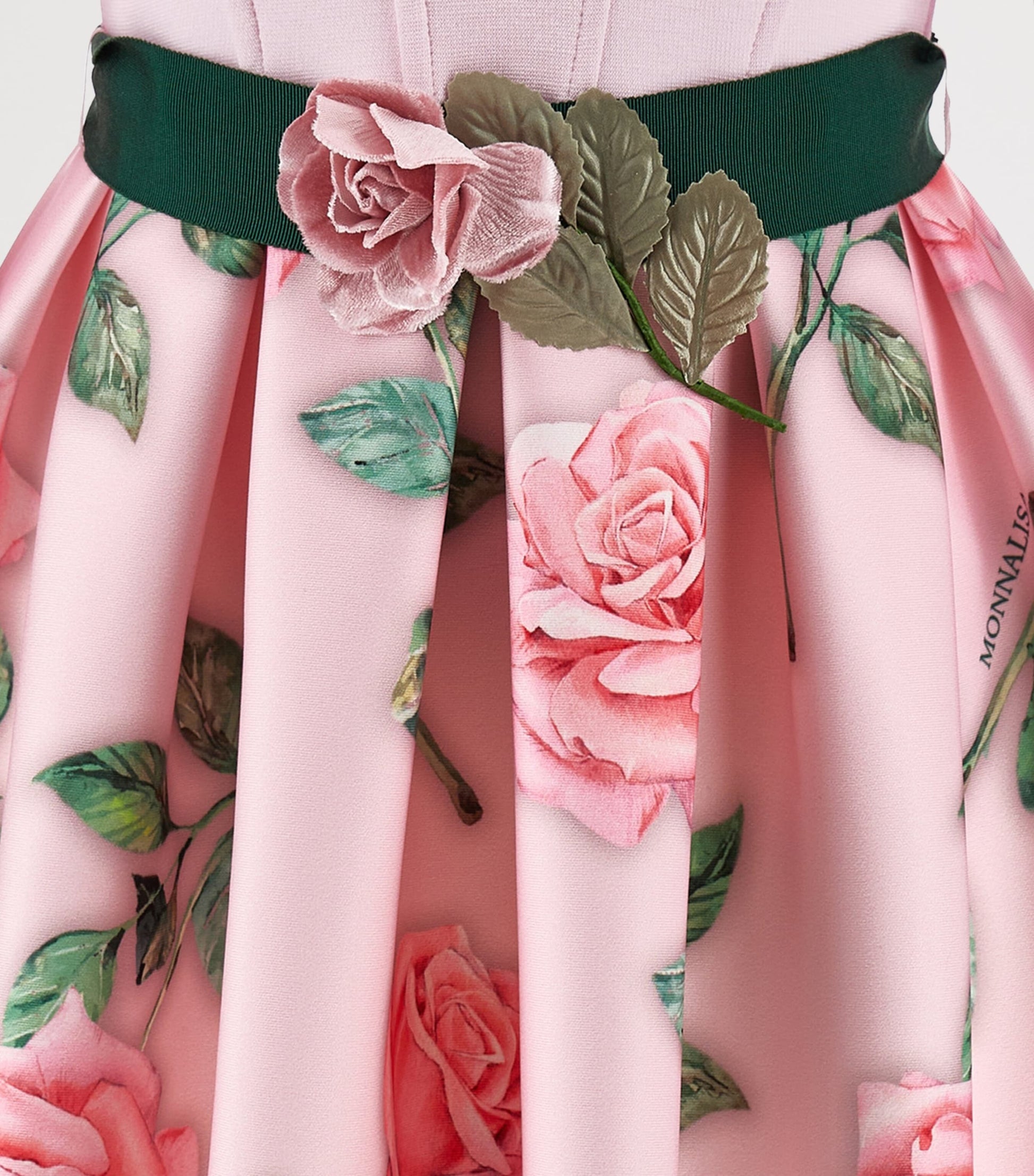 Monnalisa Pink Rose-Print Embellished Dress (2-12 Years)