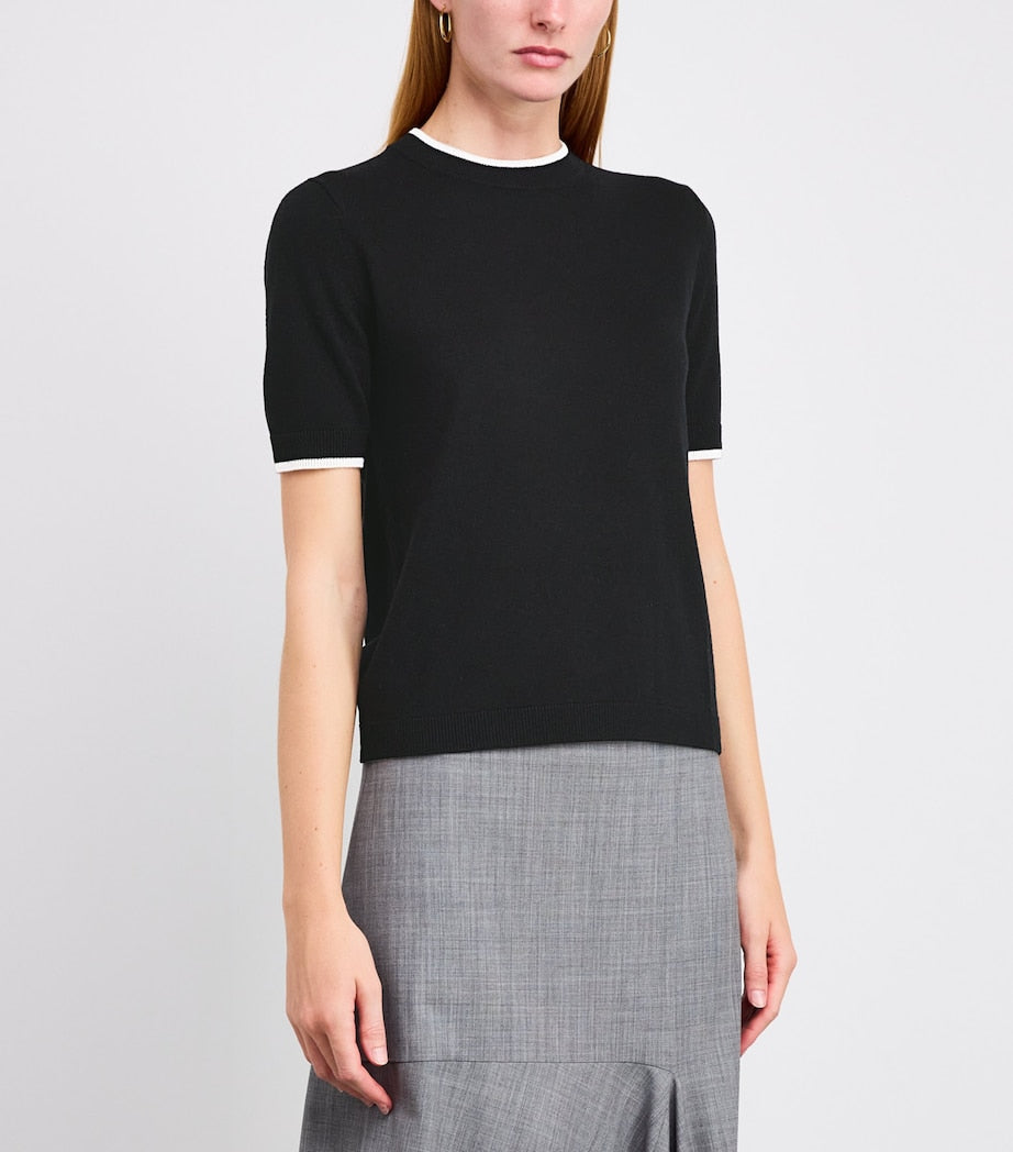 Max Mara Black Virgin Wool Contrast-Trim Sweater