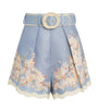 Zimmermann Blue Linen Floral Cascadian Tuck Shorts