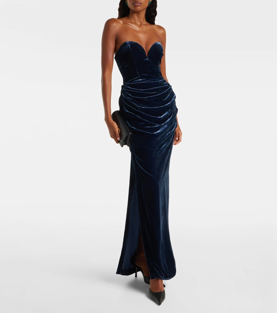 Rotate - Vilma draped strapless velvet gown