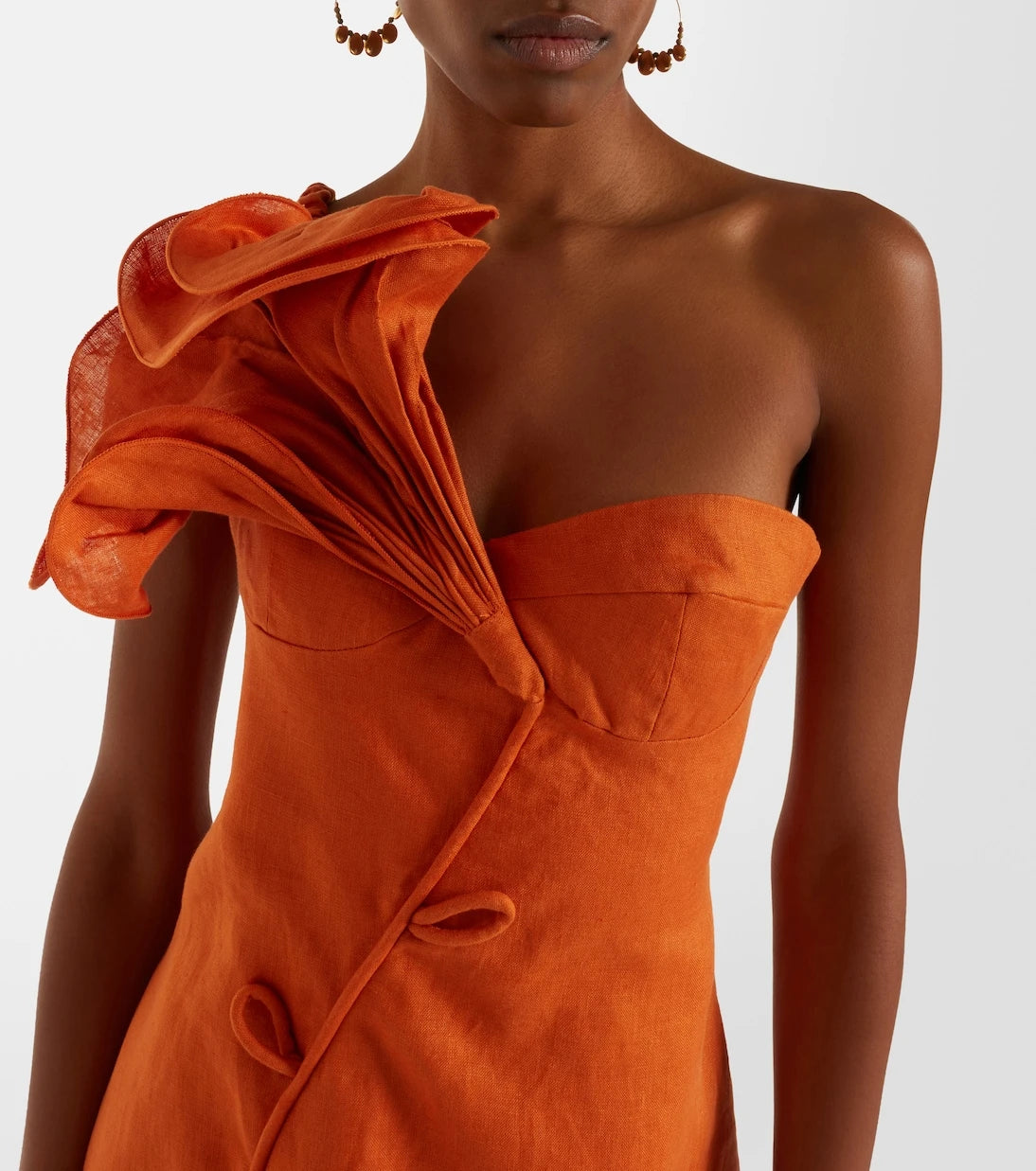Farm Rio - Floral-appliqué linen minidress