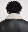 Moose Knuckles Black Shearling-Trim Leather Bomber Jacket