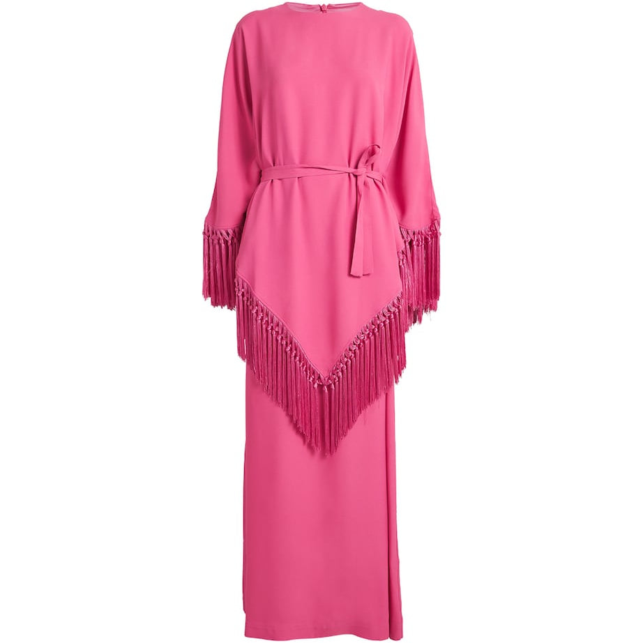 Fringed Bohemian Kaftan Maxi Dress ORCHID PINK