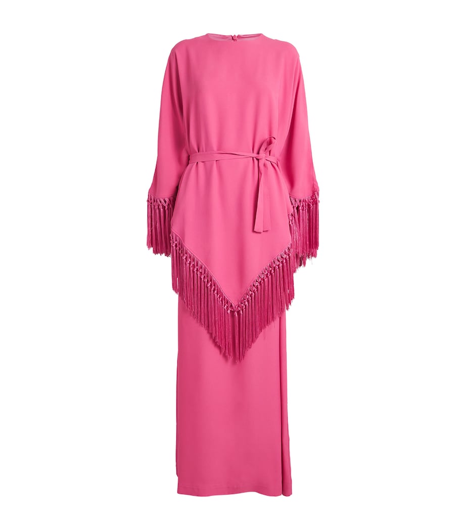 Fringed Bohemian Kaftan Maxi Dress ORCHID PINK