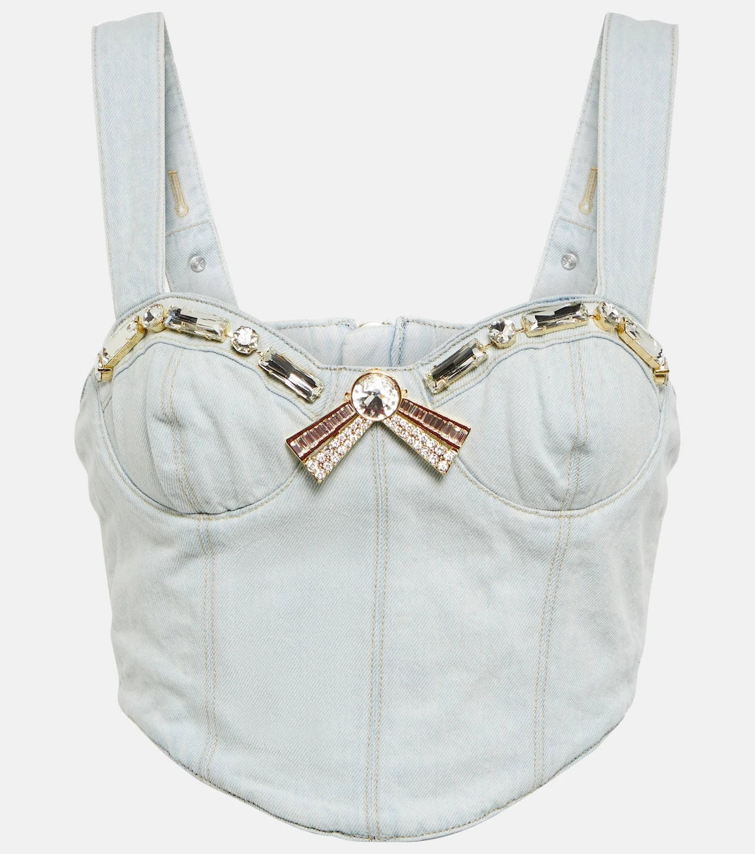 Area - Crystal-embellished denim crop top