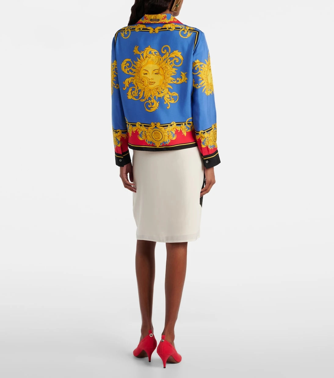 Versace - Desenli ipek poplin midi etek