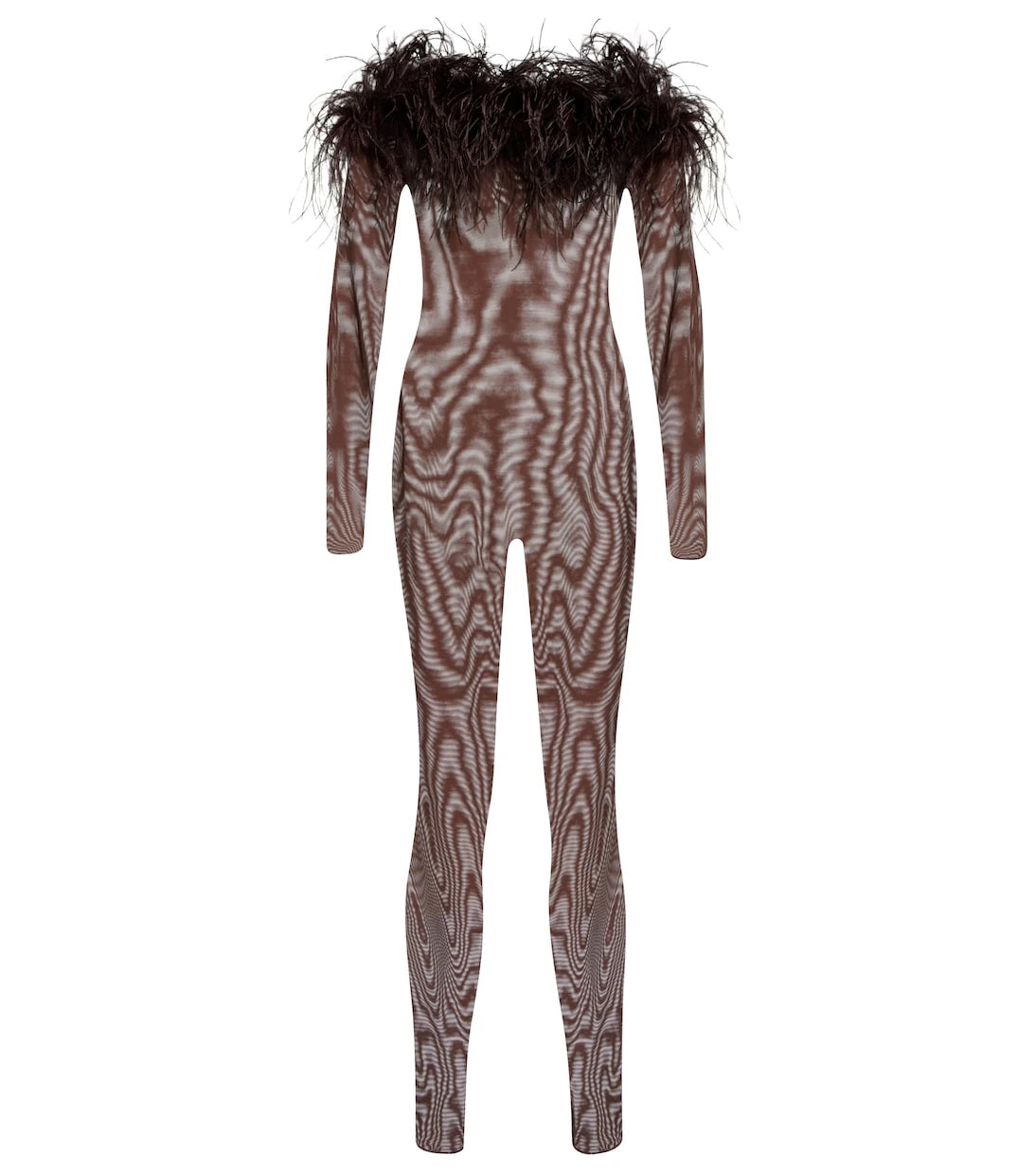 Oséree - Feather-trimmed mesh jumpsuit