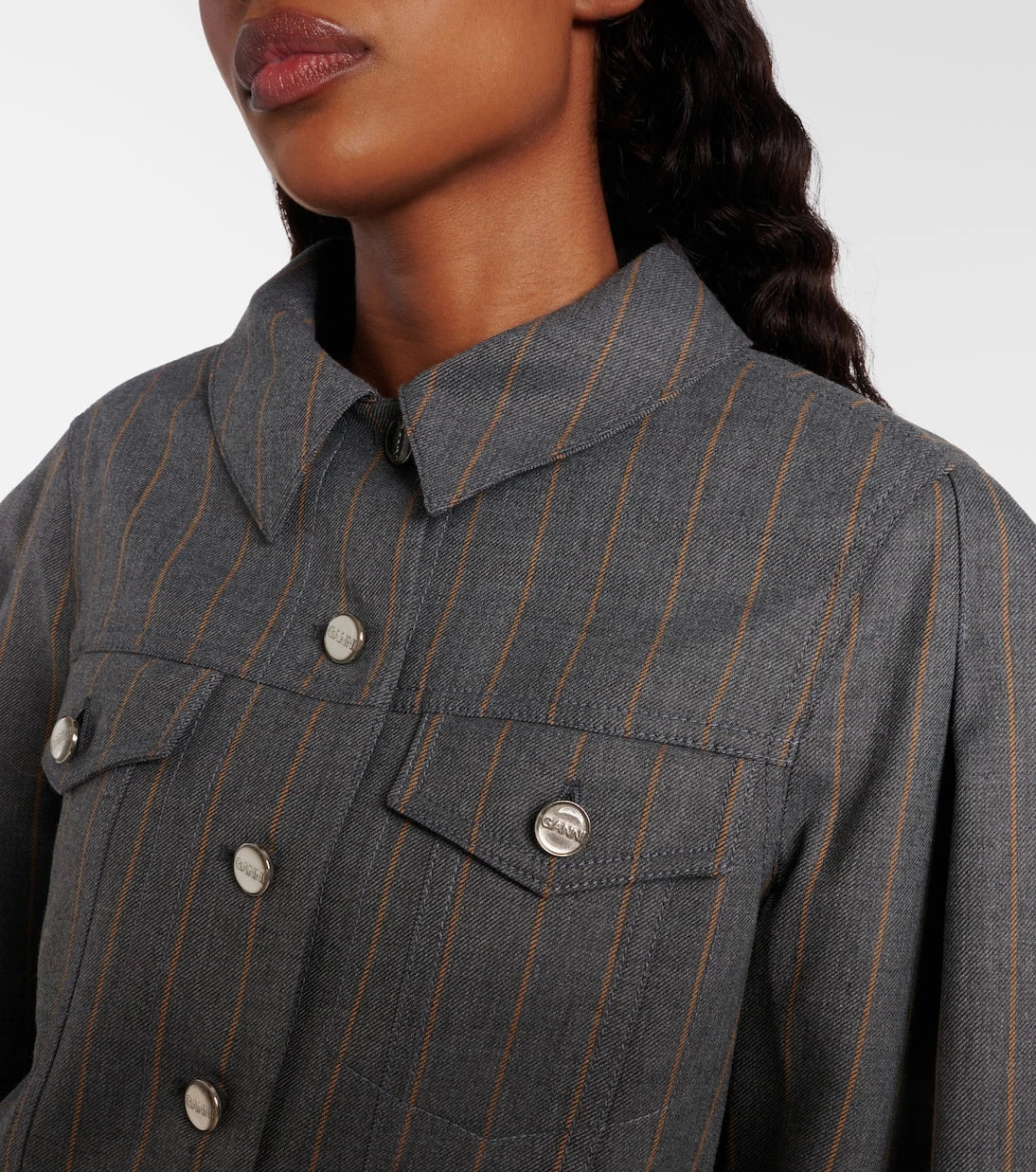 Ganni - Pinstripe cropped jacket